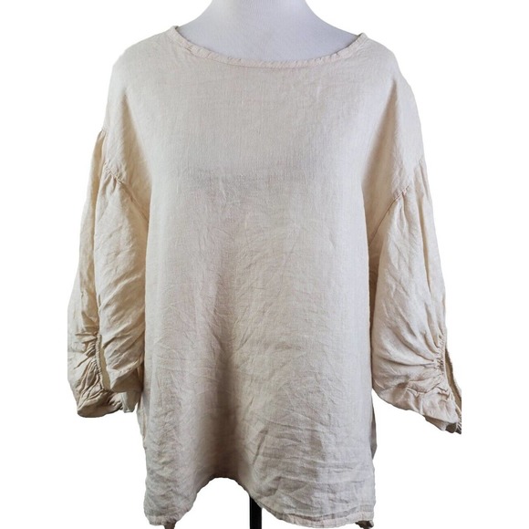 Bellambra Tops Bellambra Women Large Linen Top Tunic Ivory Balloon